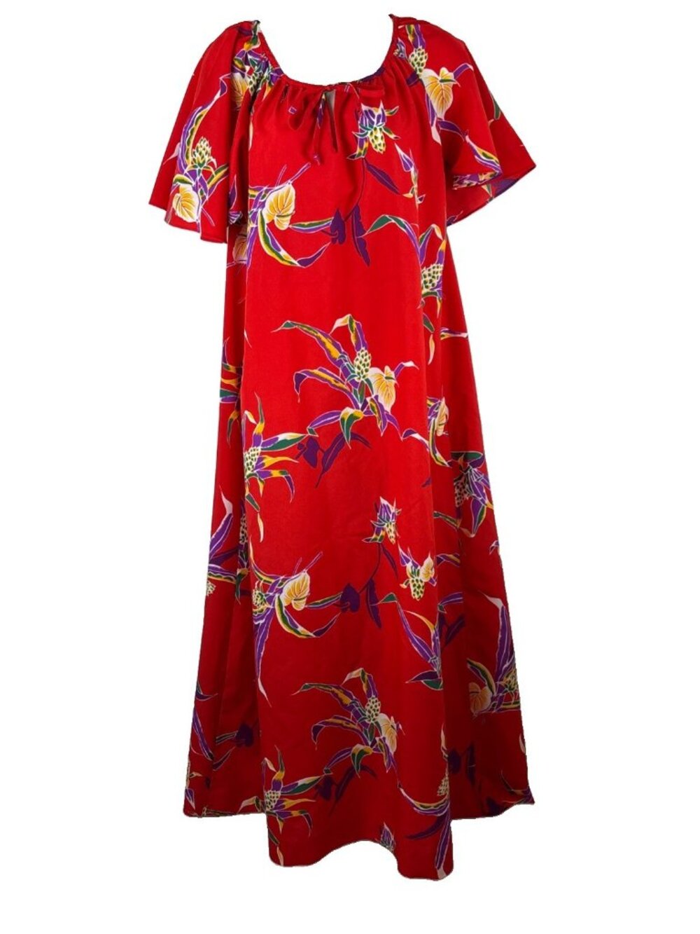 VTG Hilo Hattie Hawaiian Maxi Muumuu Dress Cotton Tulip Sleeves Beach Cruise L - Picture 2 of 6